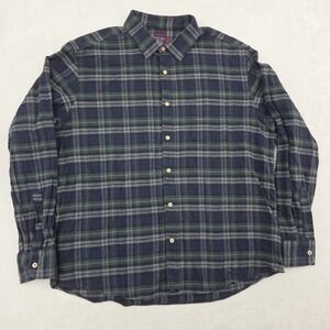 Untuckit Green Blue Plaid Flannel Button Up Shirt Sz XXL Good Shape